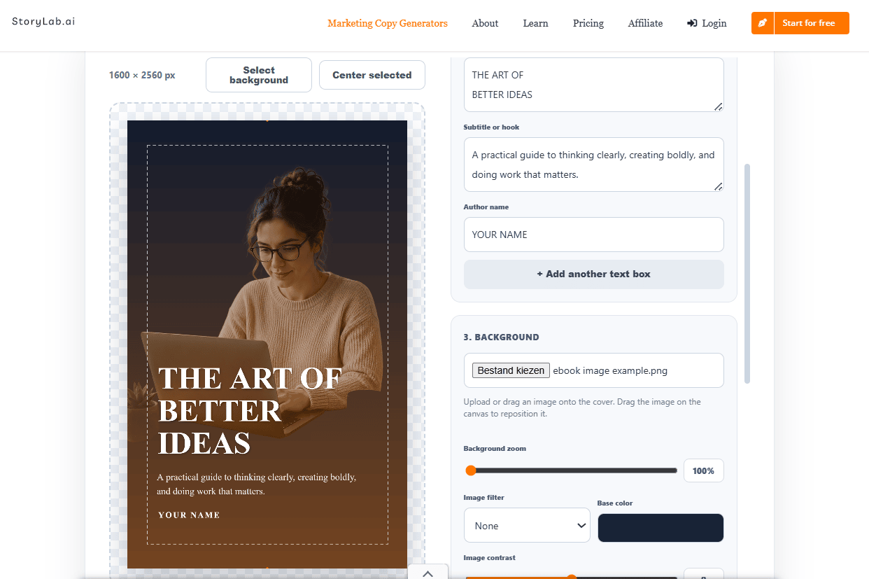 StoryLab AI eBook Cover Maker example after background remover